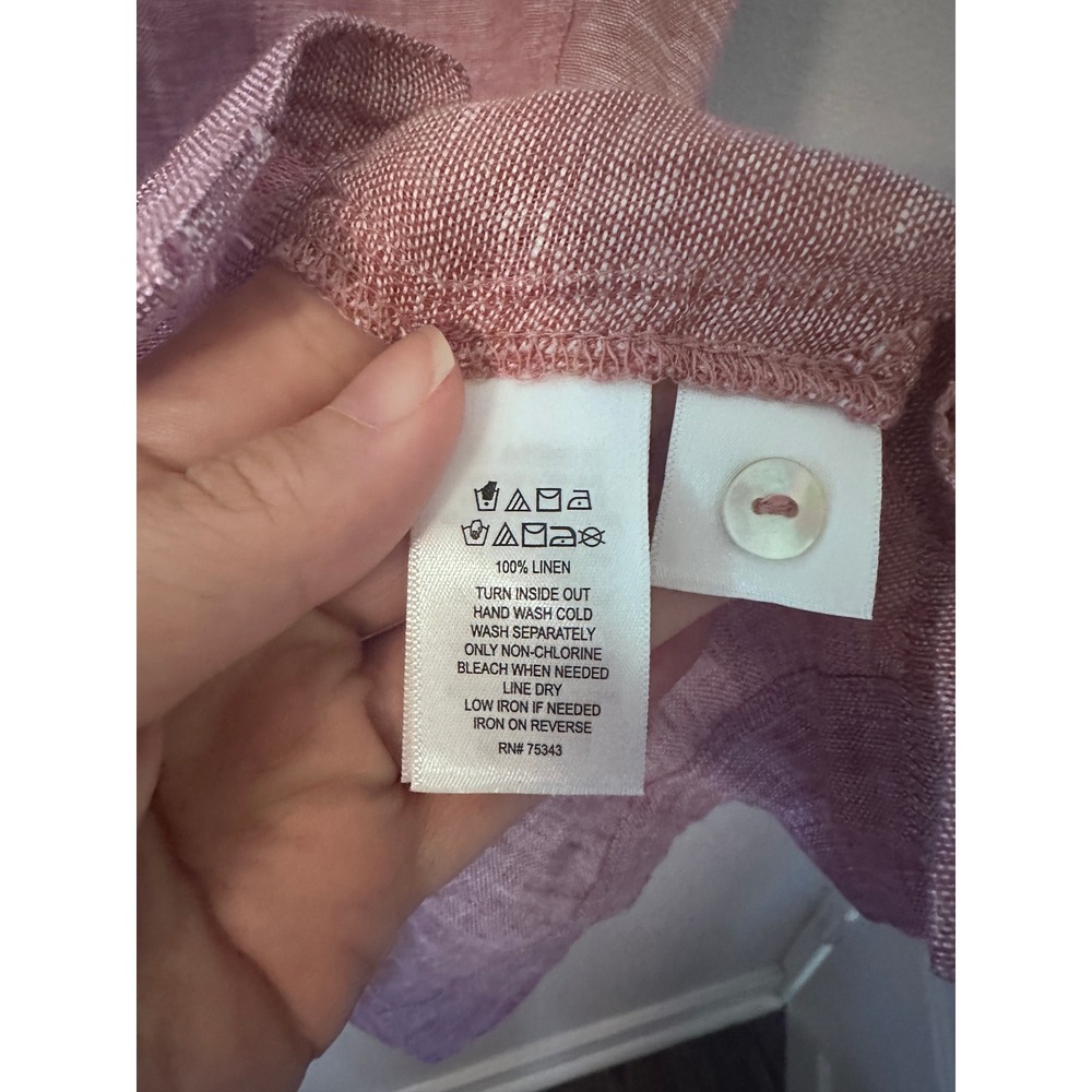 C&C California 100% Linen Button Down Shirt Large Purple Short Sleeve Top Preppy - Picture 4 of 5